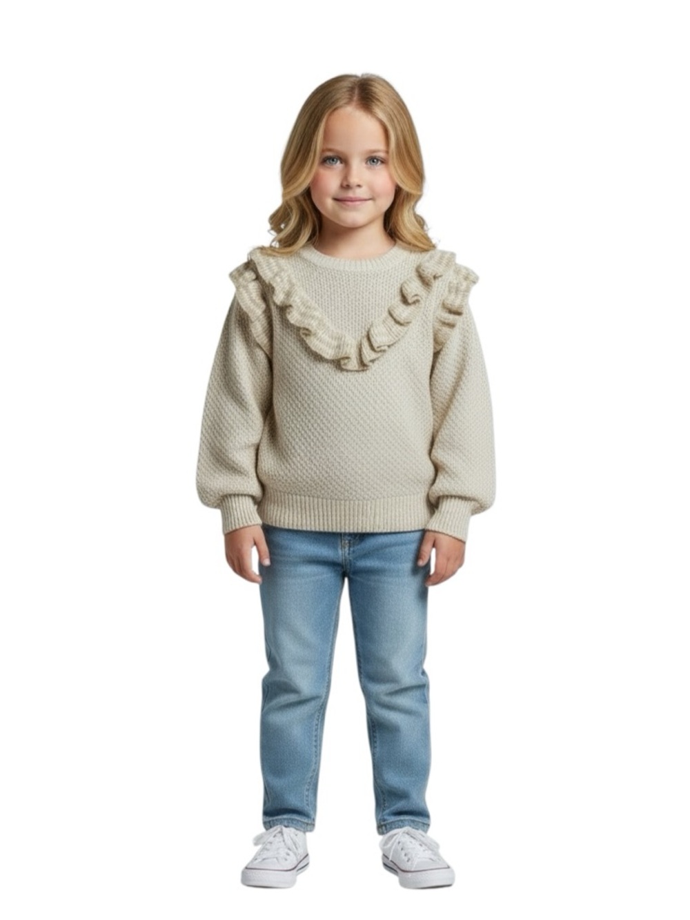 Epic Threads Girls 4T Ivory Double-Ruffle Pullover Sweater Crewneck